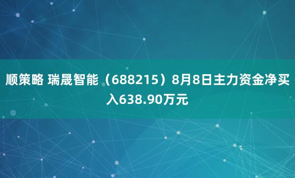 顺策略 瑞晟智能（688215）8月8日主力资金净买入638.90万元