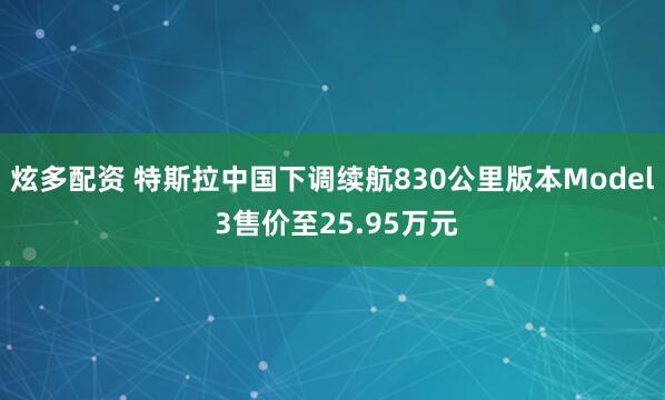 炫多配资 特斯拉中国下调续航830公里版本Model 3售价至25.95万元